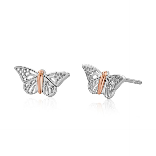 Clogau Sterling Silver & 9ct Rose Gold Butterfly Stud Earrings