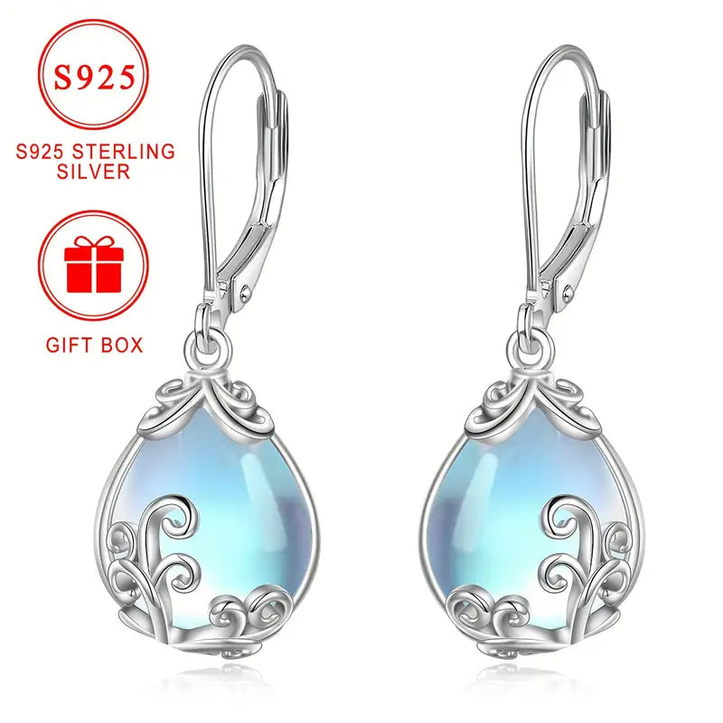 Sterling Silver Moonstone Filigree Teardrop Drop Earrings