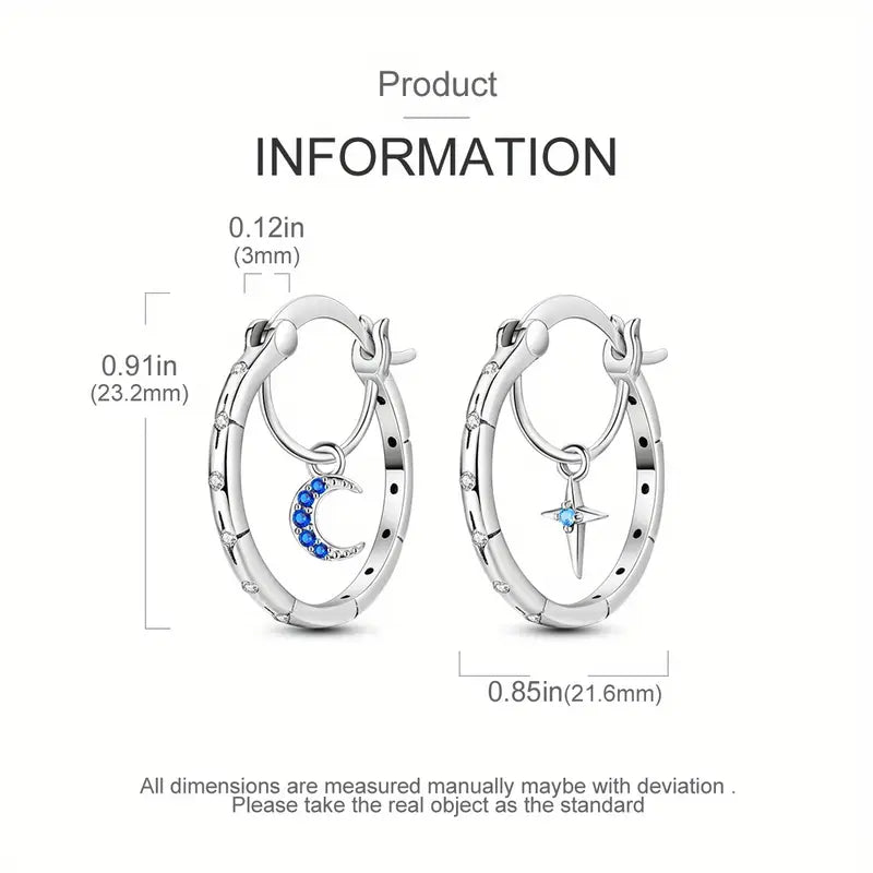 Sterling Silver Asymmetrical Moon & Star Hoop Earrings