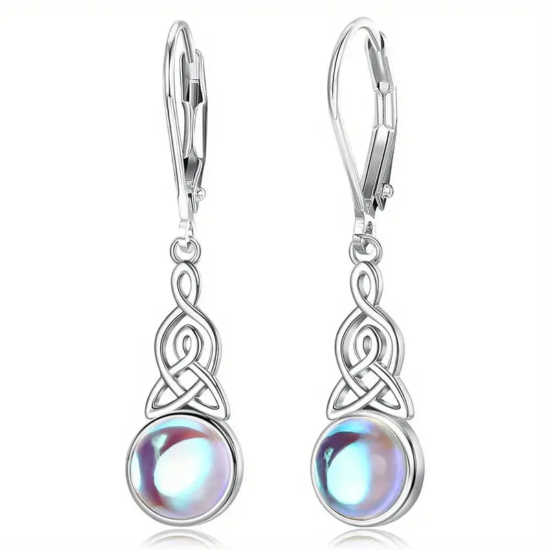 Sterling Silver Celtic Knot Moonstone Drop Earrings