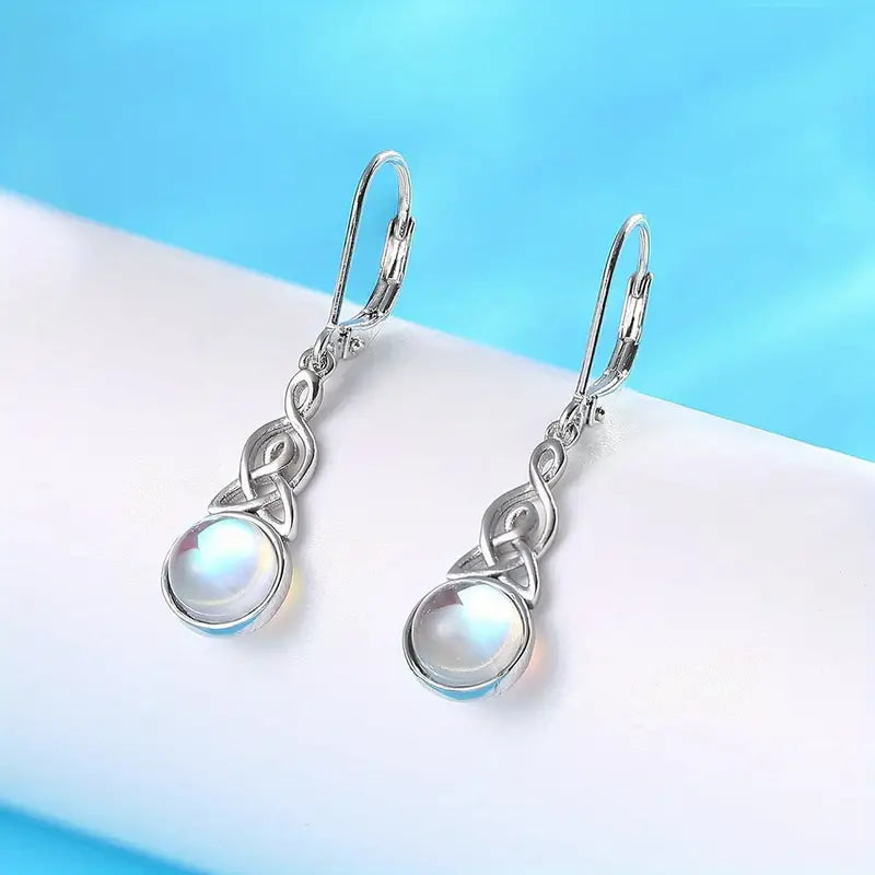 Sterling Silver Celtic Knot Moonstone Drop Earrings