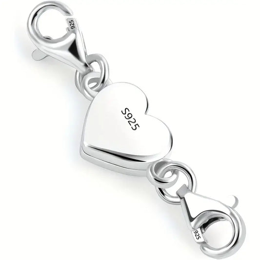 Sterling Silver Magnetic Heart Clasp & Closure Extension for Bracelet & Necklace