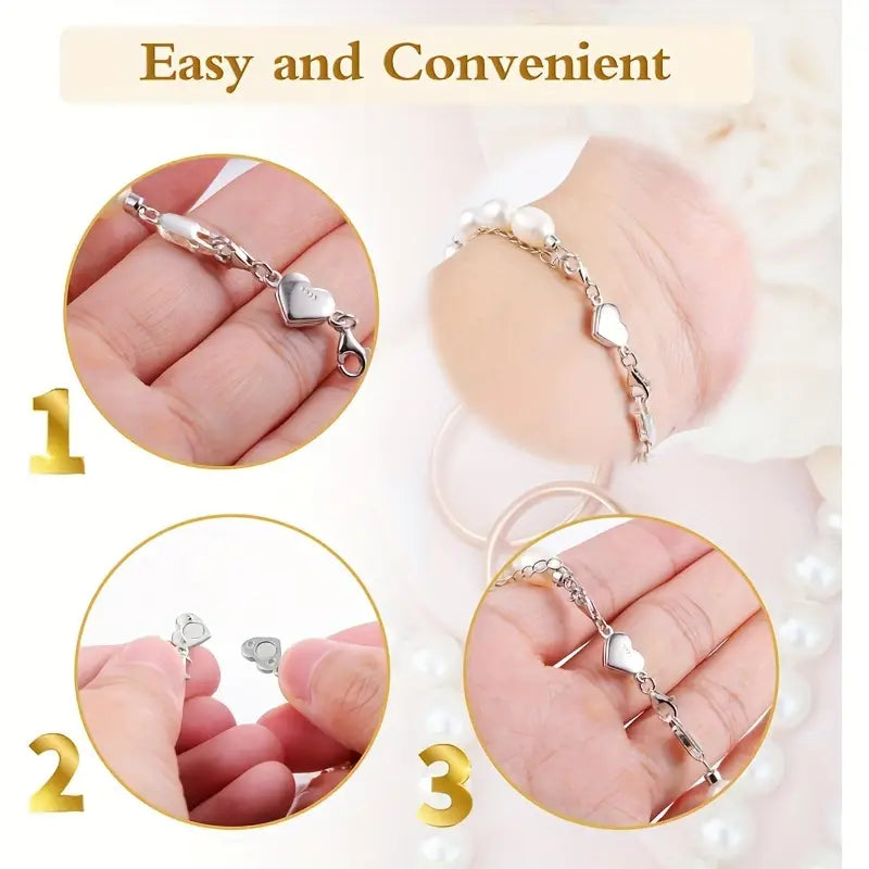 Sterling Silver Magnetic Heart Clasp & Closure Extension for Bracelet & Necklace