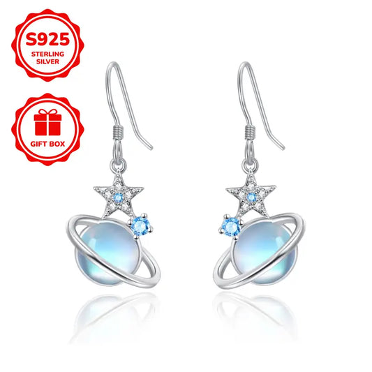 Sterling Silver Starry Sky Moonstone & Cubic Zirconia Drop Earrings