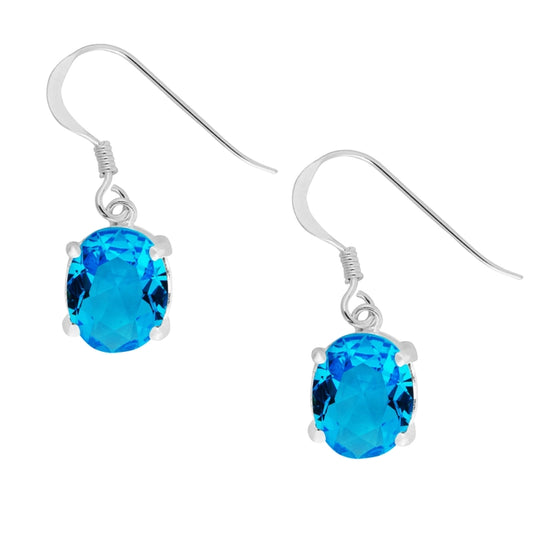 Sterling Silver Aqua Cubic Zirconia Oval Earrings