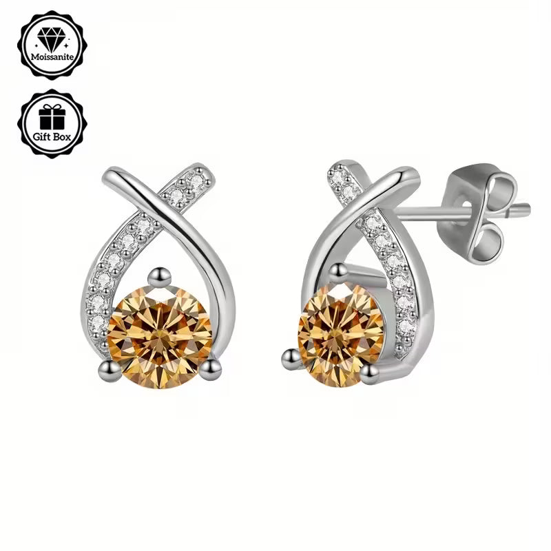 Sterling Silver 0.5ct Yellow Moissanite Bow Stud Earrings