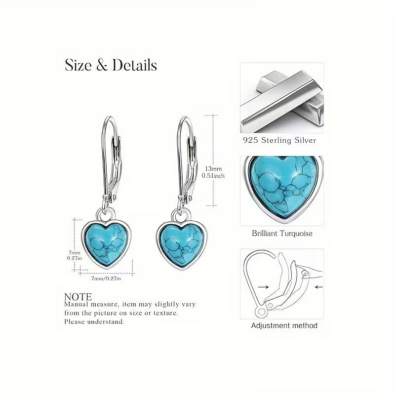 Sterling Silver Turquoise Heart Drop Earrings