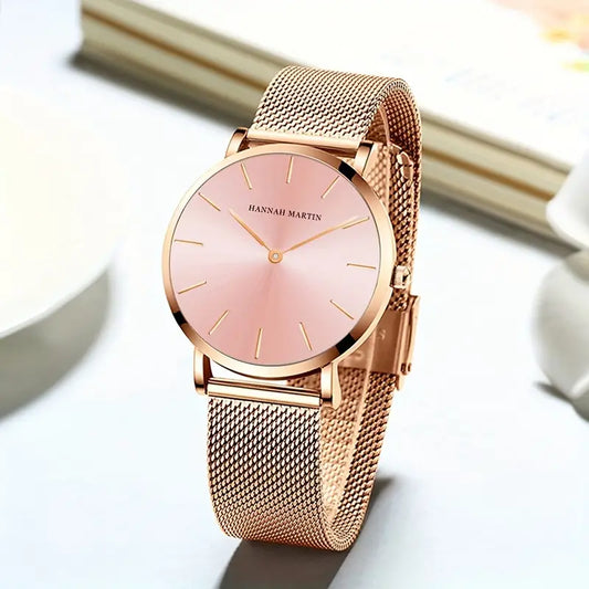 Hannah Martin Ladies Quartz Wrist Watch (Rose Gold in Colour/Pink Face)