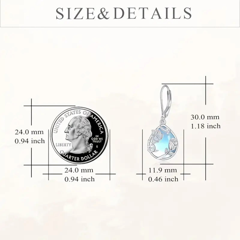 Sterling Silver Moonstone Rose & Butterfly Filigree Teardrop Drop Earrings