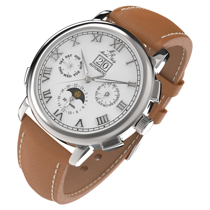 Markus Ruby Moonphase Automatic Men's Wrist Watch (Brown Leather Strap)