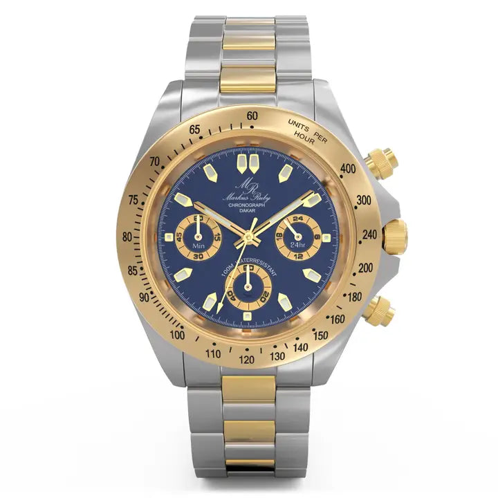 Markus Ruby Stainless Steel & 18k Gold Plated Dakar Chronograph Wrist Watch (Blue Dial)