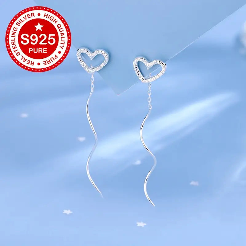 Sterling Silver Frosted Heart Drop Earrings