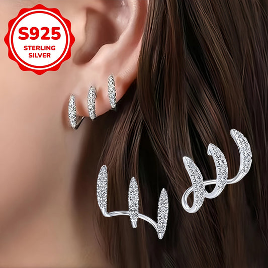 Sterling Silver White Cubic Zirconia Multi Layered Earrings