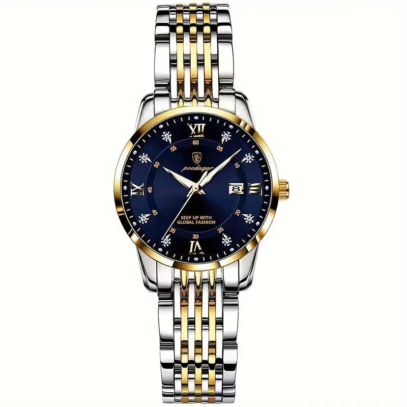 Ladies Stainless Steel Blue Dial Quartz Luminous Date Wrist Watch