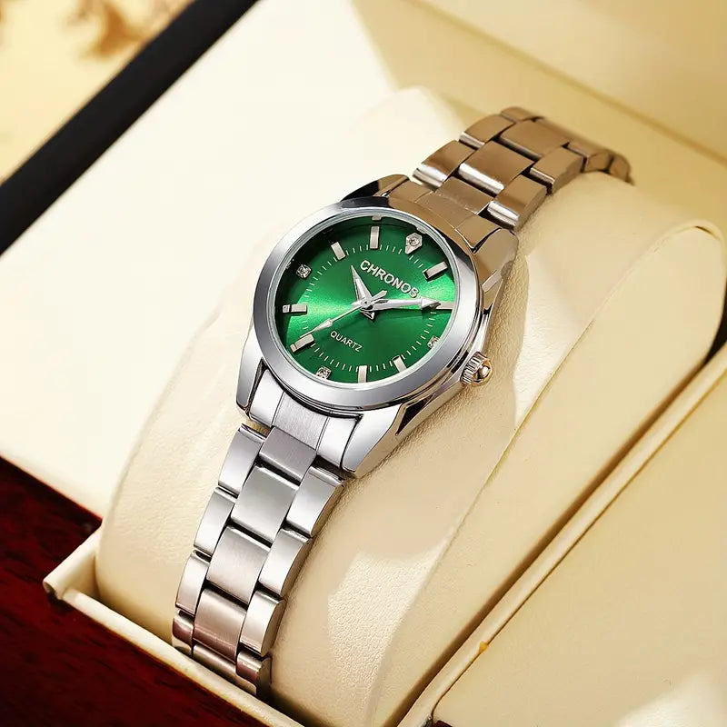 Chronos Ladies Stainless Steel Quartz Green Dial Luminous Wrist Watch