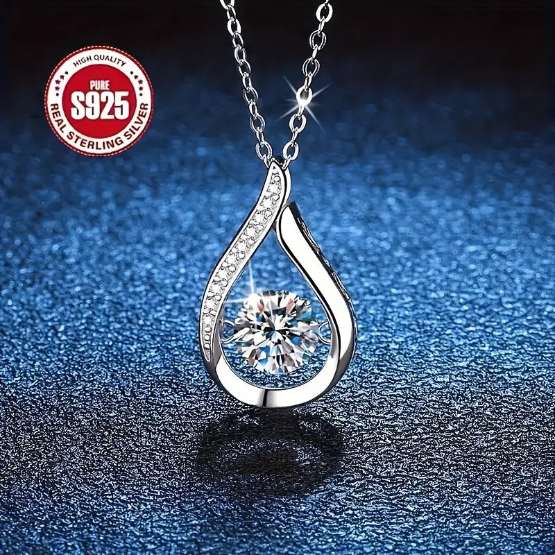 Sterling Silver Shimmering Cubic Zirconia Teardrop Pendant & Chain