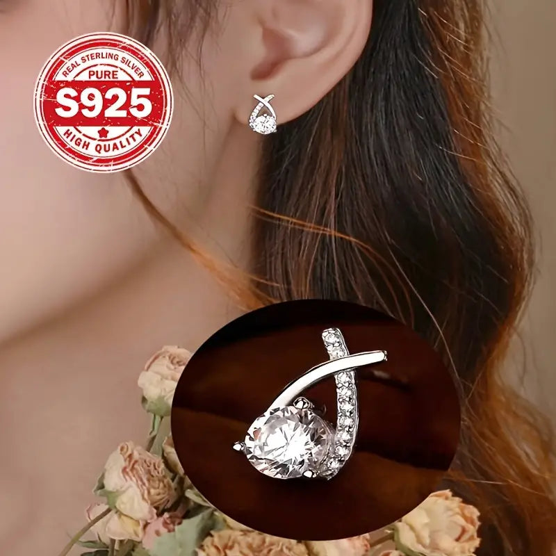 Sterling Silver Cubic Zirconia Fishtail Stud Earrings