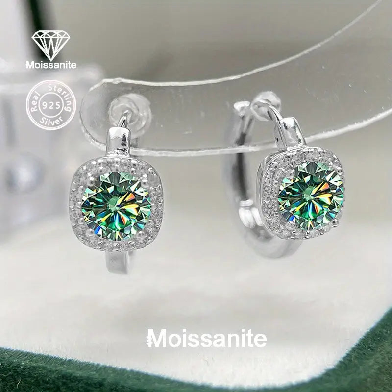 Sterling Silver 0.5ct Blue/Green Moissanite Small Hoop Earrings