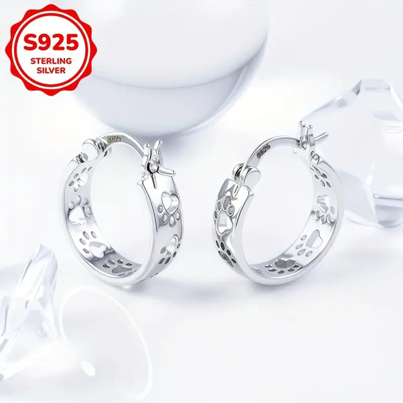 Sterling Silver Paw Prints Hoop Earrings