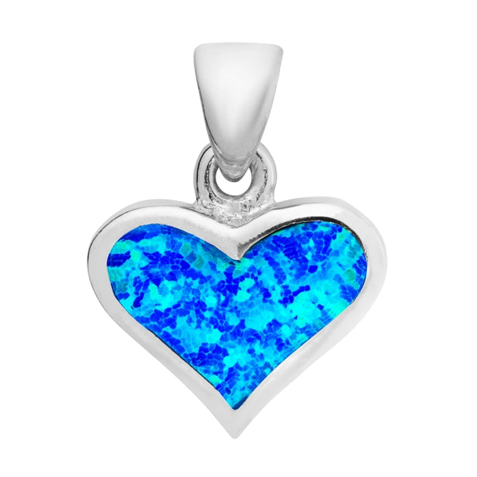 Sterling Silver Blue Opal Heart Pendant & Chain