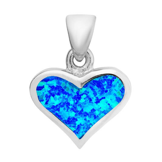 Sterling Silver Blue Opal Heart Pendant & Chain