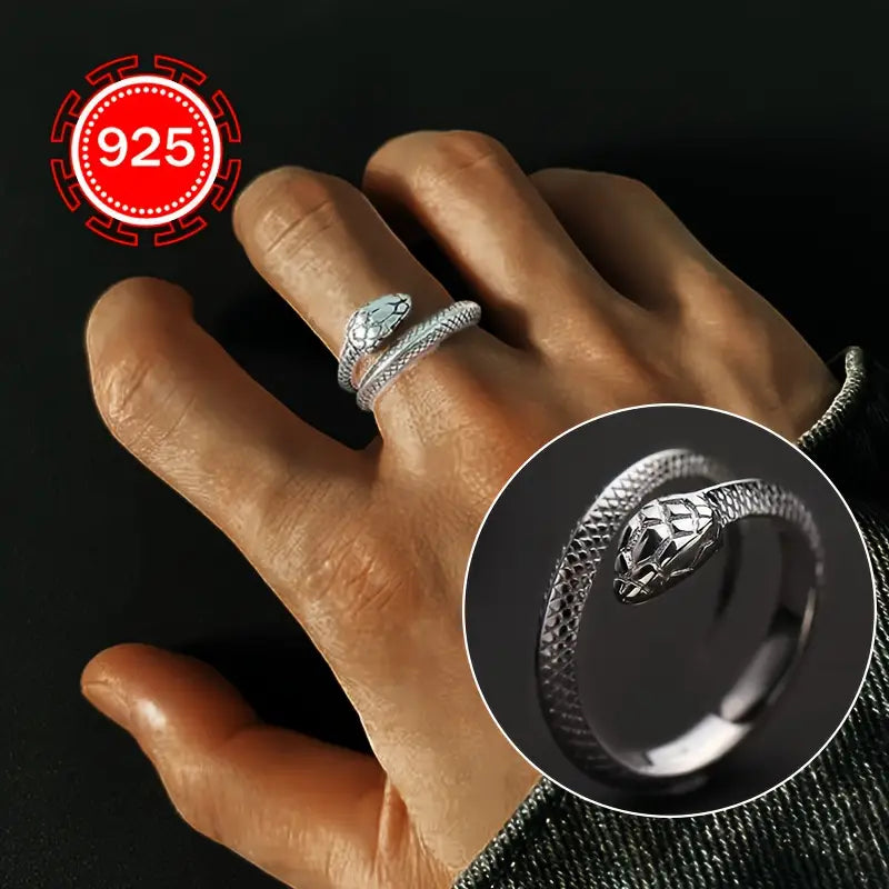 925 Sterling Silver Snake Wrap Ring (Adjustable)