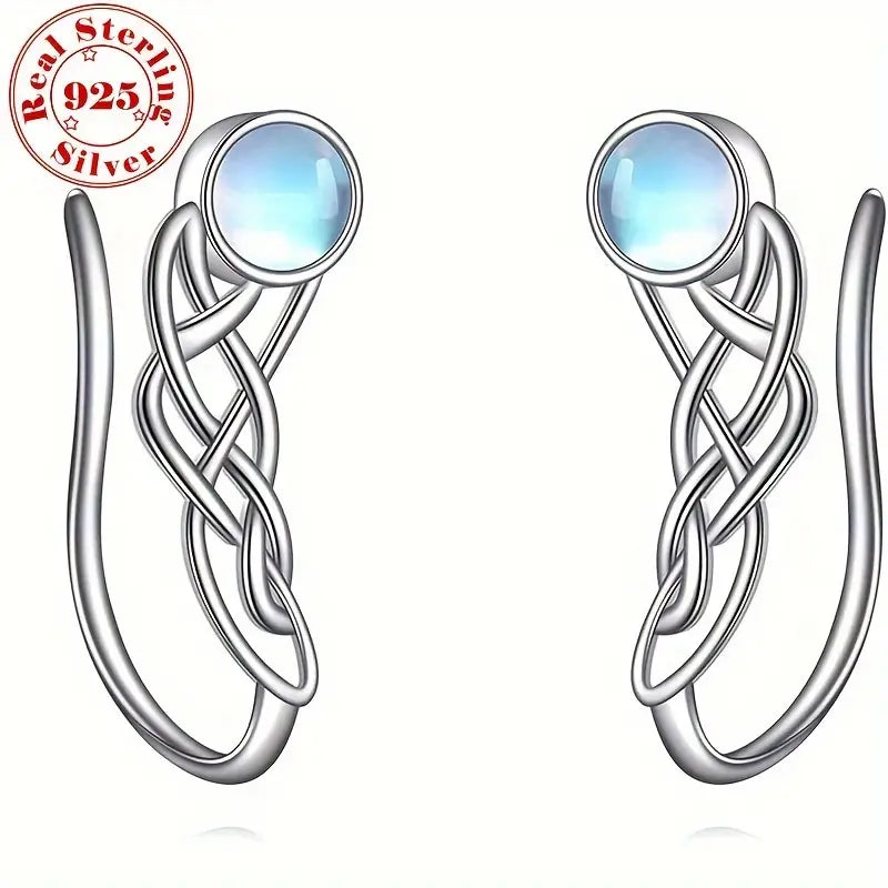 Sterling Silver Celtic Knot Moonstone Climber Earrings