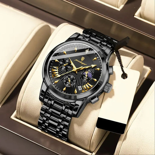 Men's Stainless Steel Black Quartz Chronograph Date Wrist Watch