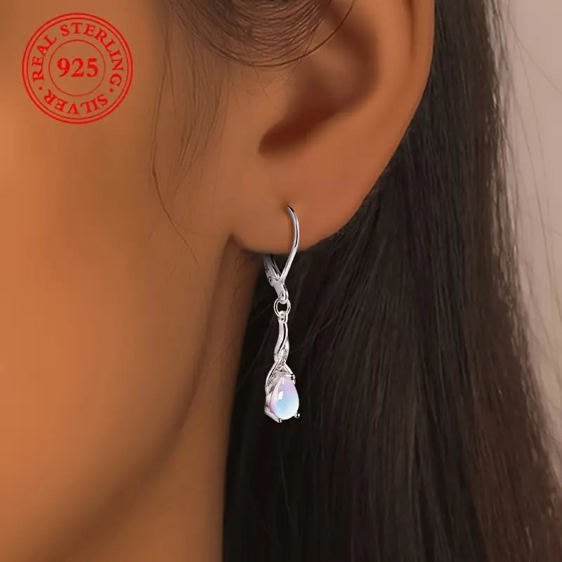 Sterling Silver Teardrop Moonstone & Cubic Zirconia Drop Earrings