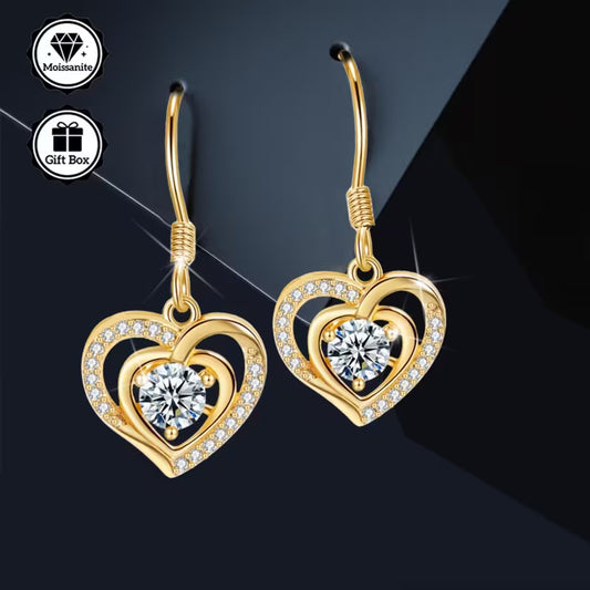 Gold Plated Sterling Silver 0.5ct White Moissanite Heart Drop Earrings