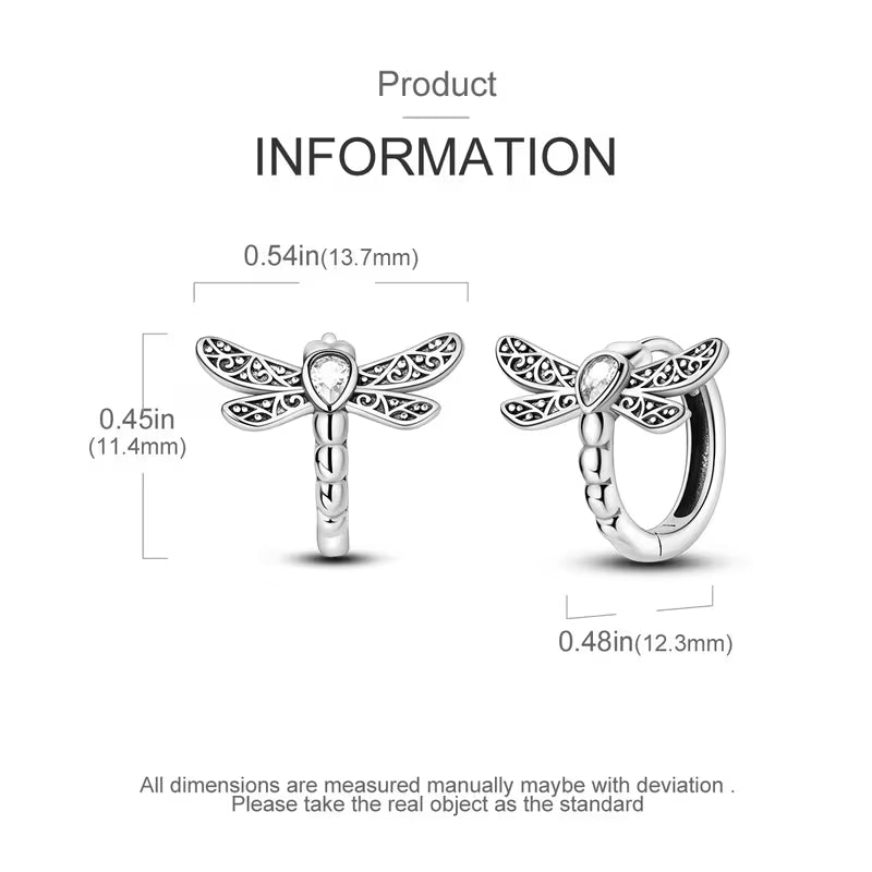 Sterling Silver Dragonfly Cubic Zirconia Small Hoop Earrings