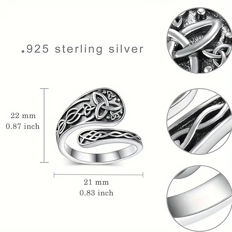 Sterling Silver Adjustable 'Carved' Celtic Trinity Knot Unisex Ring