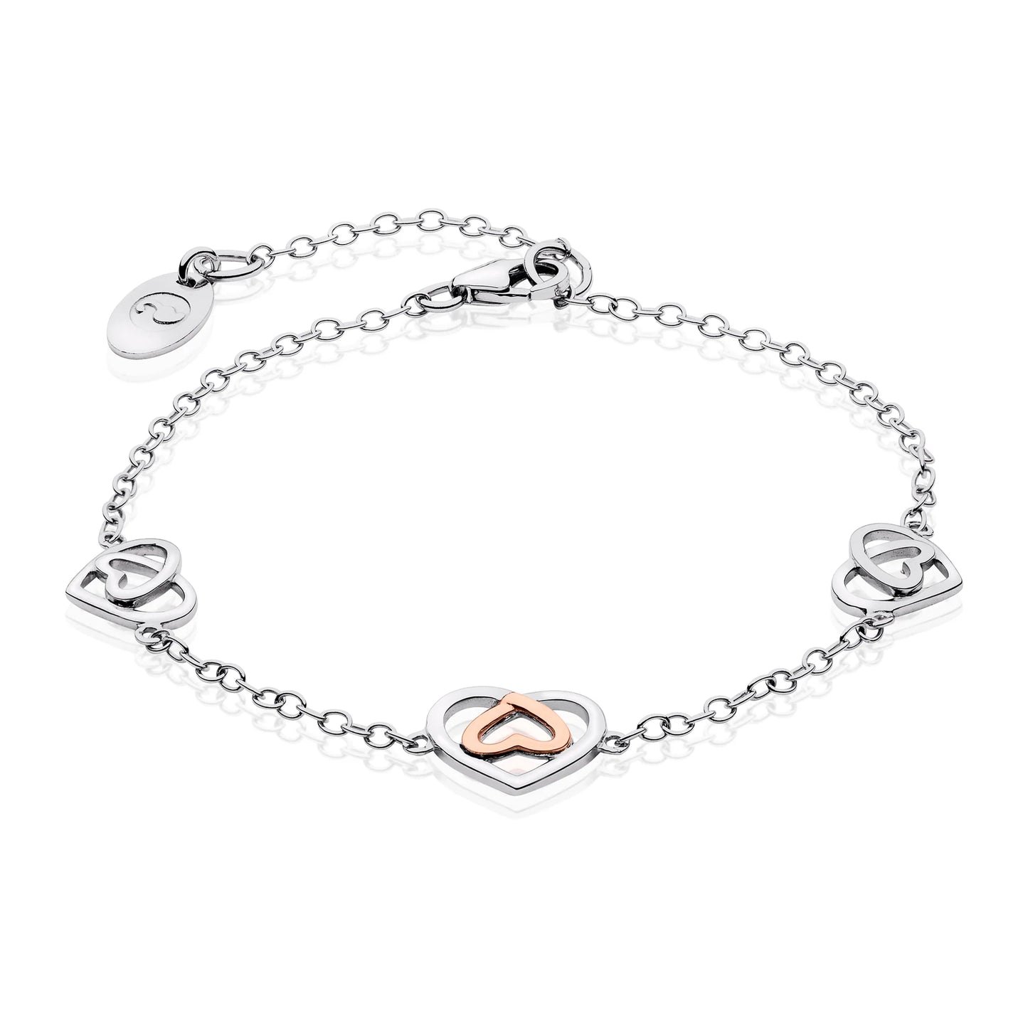 Clogau Sterling Silver & 9ct Rose Gold Celtic Heart Bracelet