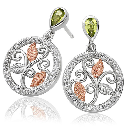 Clogau Sterling Silver & 9ct Rose Gold Awelon Peridot Drop Earrings