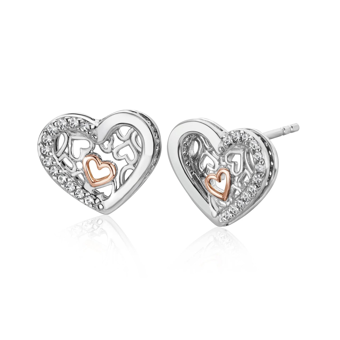 Clogau Sterling Silver & 9ct Rose Gold Always in my Heart Topaz Stud Earrings