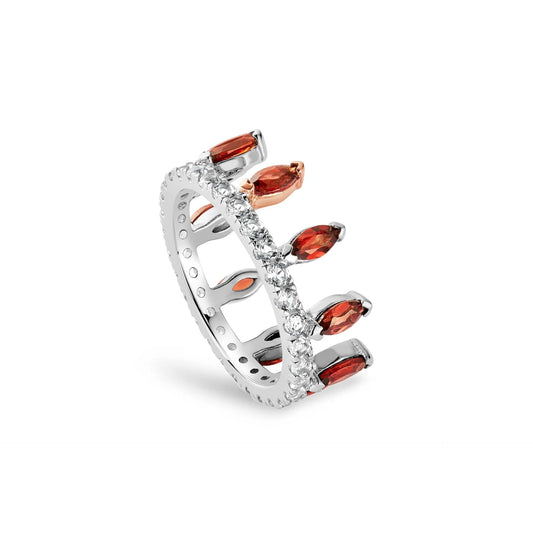 Clogau Sterling Silver & 9ct Rose Gold Red Garnet & Topaz Crown Ring RRP £189.00 size S