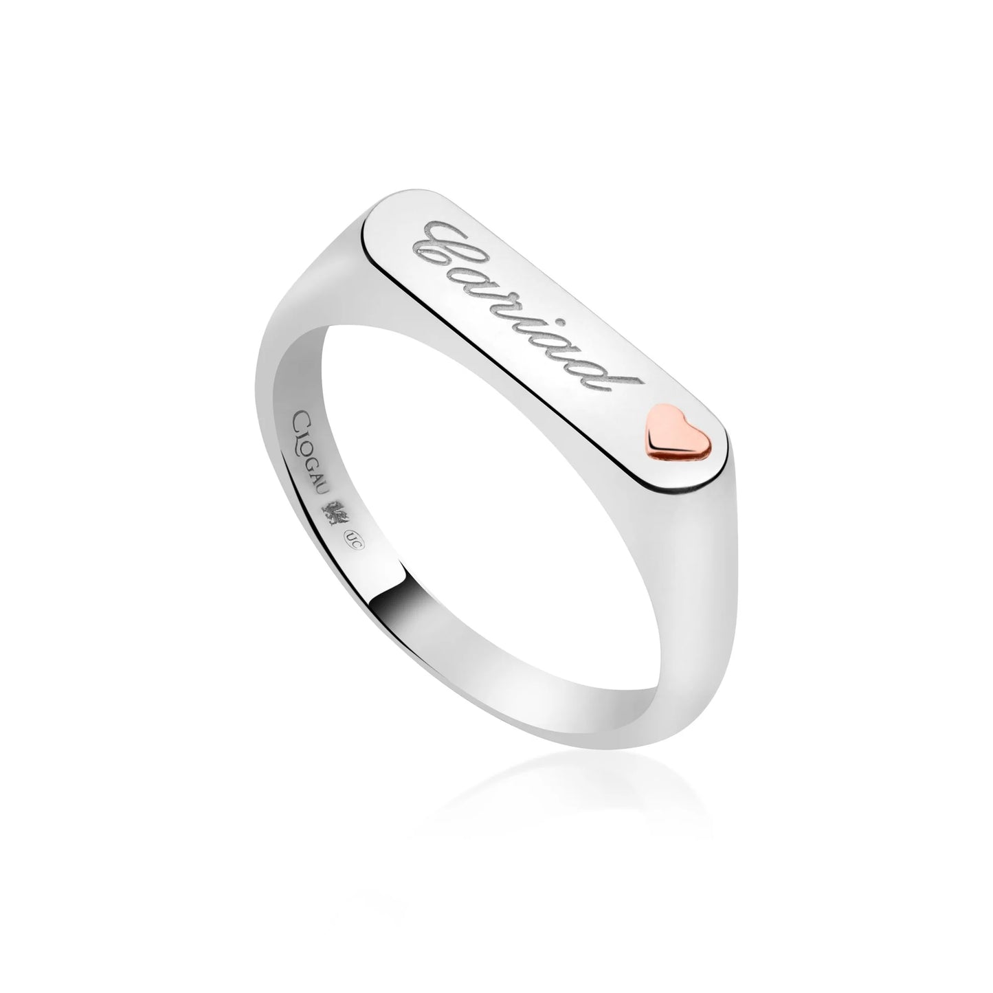 Clogau Sterling Silver & 9ct Rose Gold Cariad Engraved Bar Ring RRP £119.00 size N or P