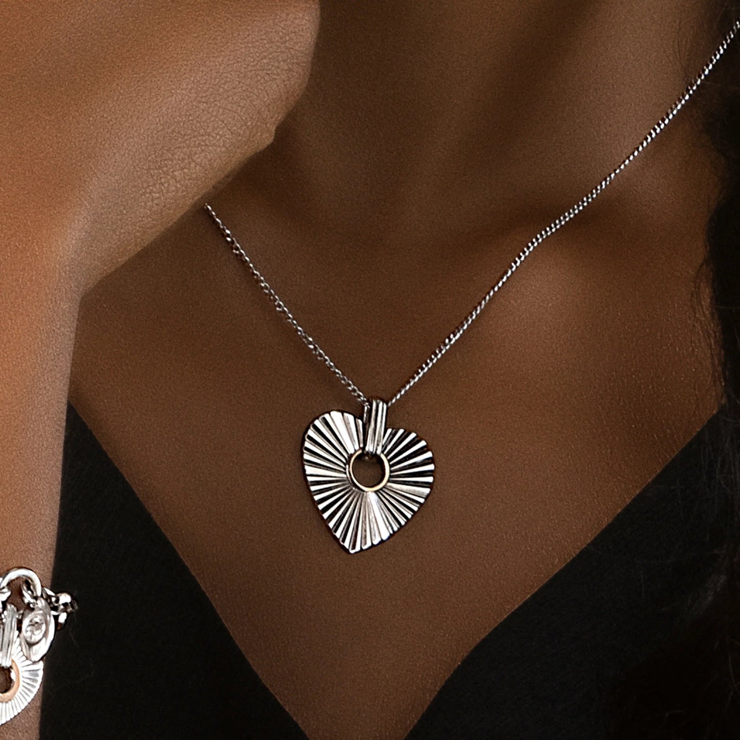 Clogau Sterling Silver & 9ct Rose Gold Cariad Horizon Heart Pendant RRP £179.00