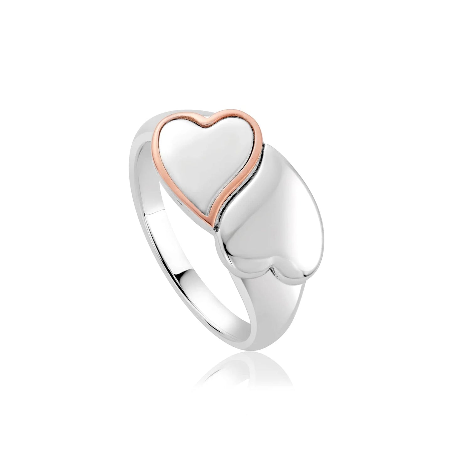 Clogau Sterling Silver & 9ct Rose Gold Cwtch Double Heart Ring size K, M, O or Q.