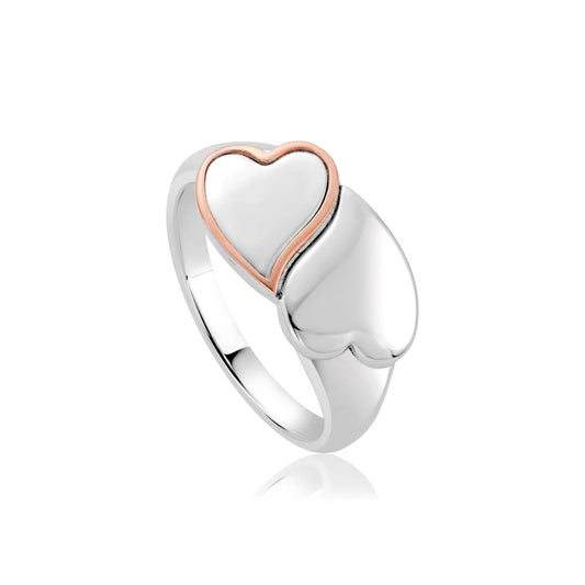 Clogau Sterling Silver & 9ct Rose Gold Cwtch Double Heart Ring size K, M, O or Q.