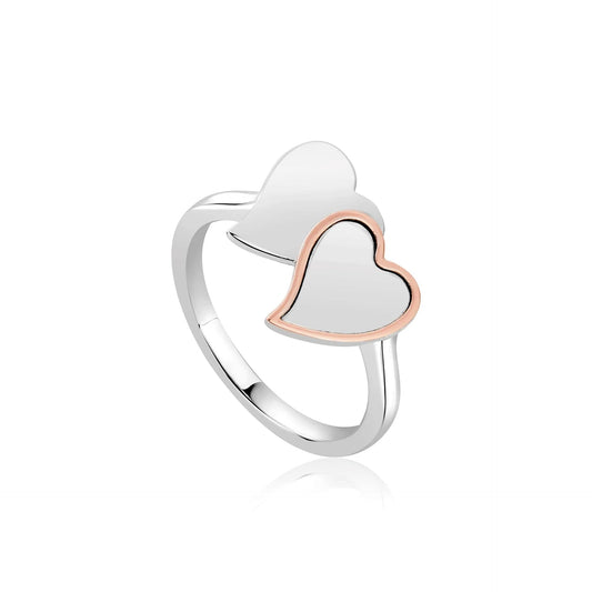 Clogau Sterling Silver & 9ct Rose Gold Cwtch Double Heart Ring RRP £139.00 size L, P, Q or R