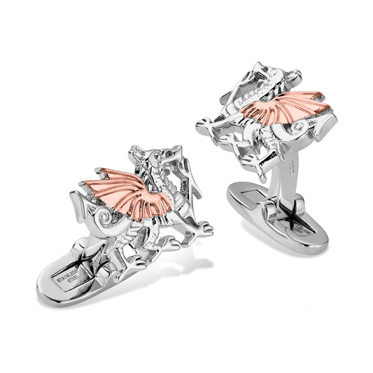 Clogau Sterling Silver & 9ct Rose Gold Welsh Dragon Cufflinks