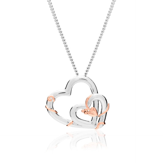 Clogau Sterling Silver & 9ct Rose Gold Tree of Life Vine Double Heart Pendant
