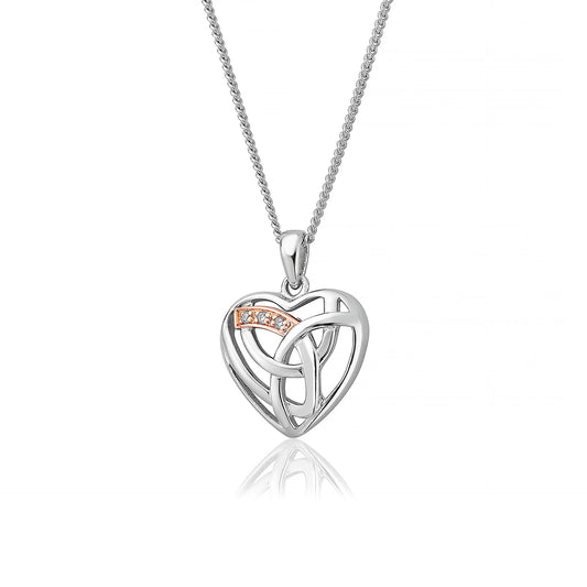 Clogau Sterling Silver & 9ct Rose Gold Hearts Entwined Diamond Heart Pendant