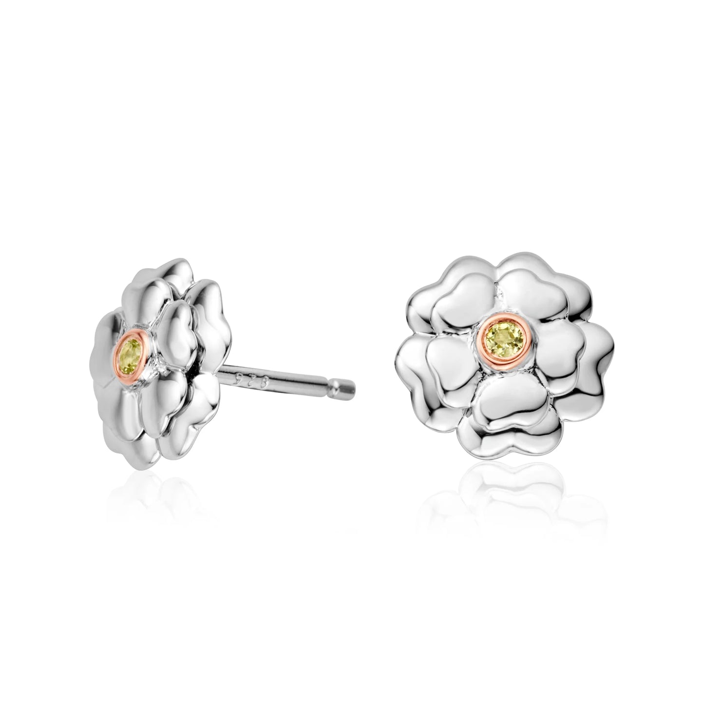 Clogau Sterling Silver & 9ct Rose Gold Flower Peridot Stud Earrings