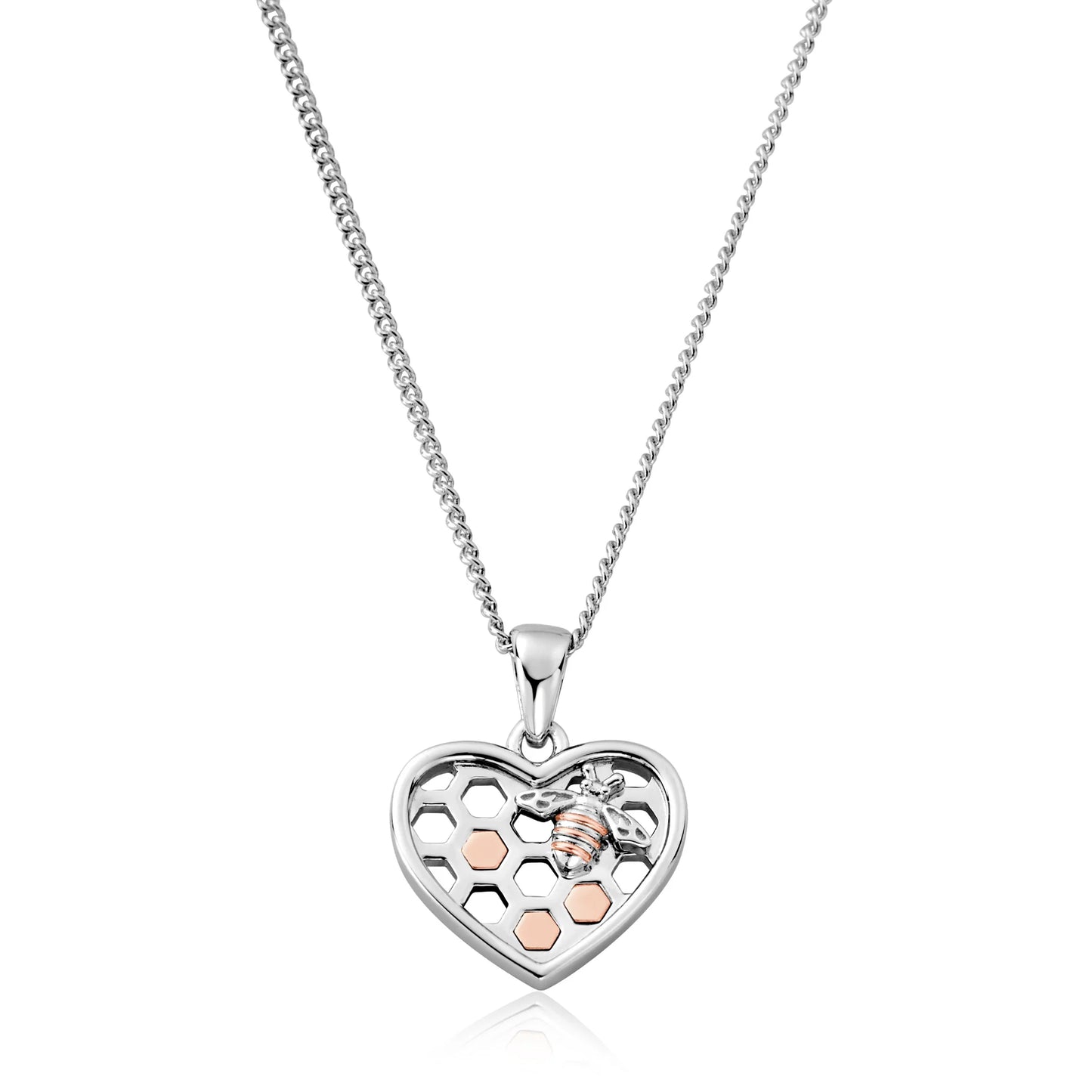 Clogau Sterling Silver & 9ct Rose Gold Honey Bee Honeycomb Heart Pendant