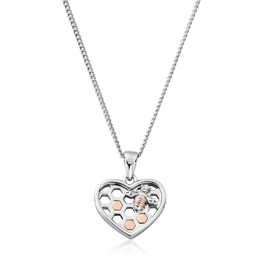 Clogau Sterling Silver & 9ct Rose Gold Honey Bee Honeycomb Heart Pendant