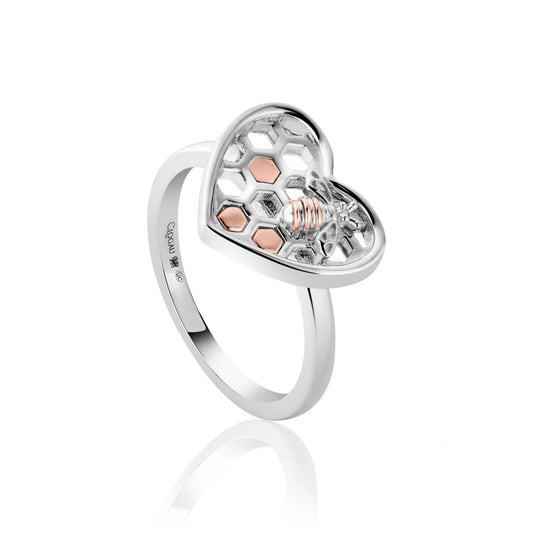 Clogau Sterling Silver & 9ct Rose Gold Honey Bee Honeycomb Heart Ring size N or P