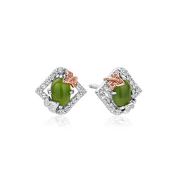 Clogau Sterling Silver & 9ct Rose Gold Ivy Leaf Green Jasper Stud Earrings RRP £179.00