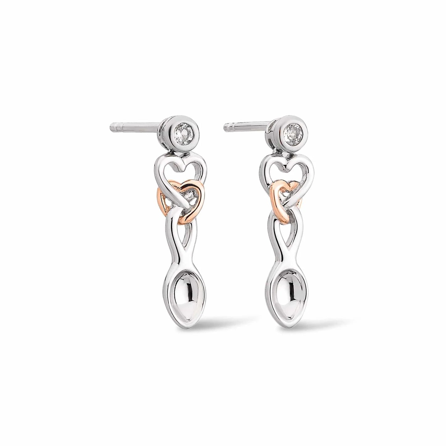 Clogau Sterling Silver & 9ct Rose Gold Lovespoons Topaz Drop Earrings